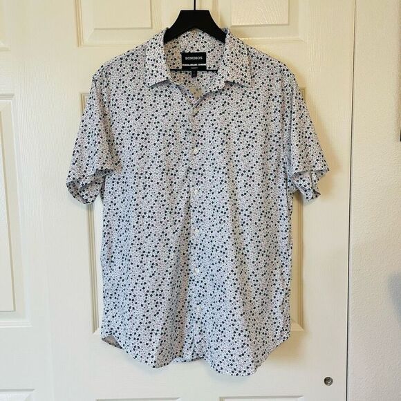Bonobos Tech Short Sleeve Button Down Slim Fit Shirt Floral Pattern White Size L - Picture 10 of 10
